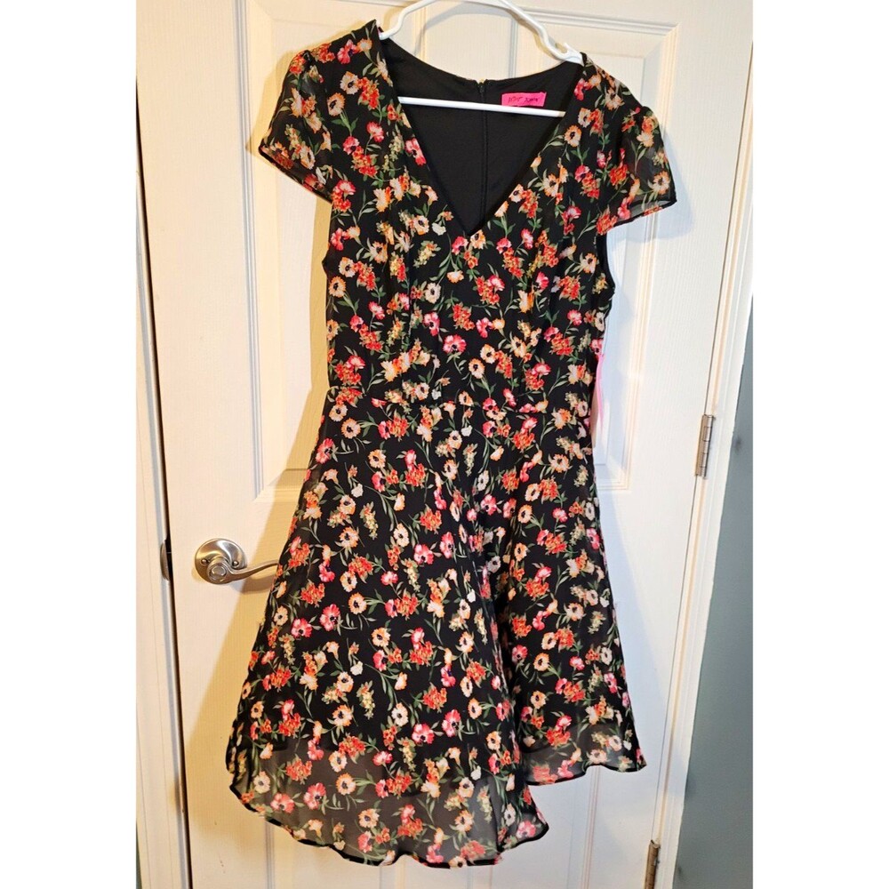 Betsey Johnson Vintage-Style Black Floral Mini Dress Size 12